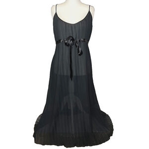 Amoureuse Babydoll Gown Negligee‎ Maxi Sheer Chiffon Black Pleated Bow Plus 1X